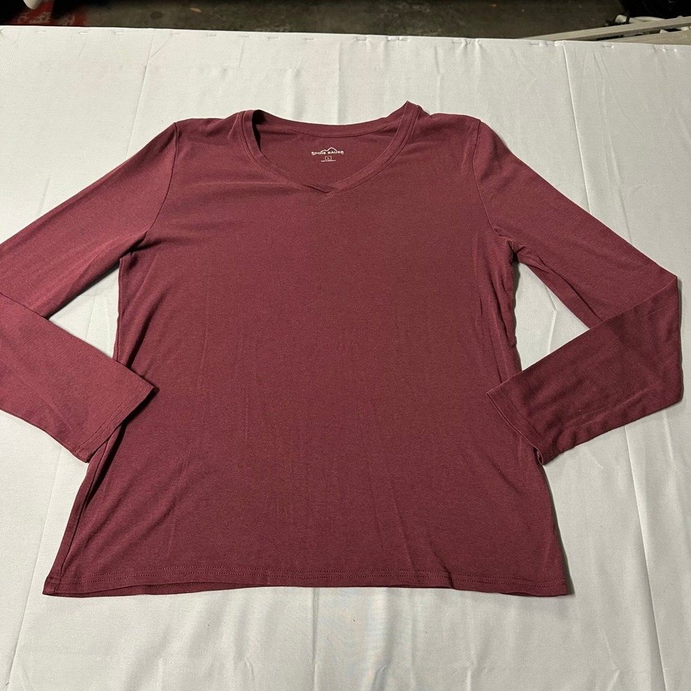 Eddie Bauer Womens‎ Burgundy V-Neck Long Sleeve Cotton Modal Top Large Maroon